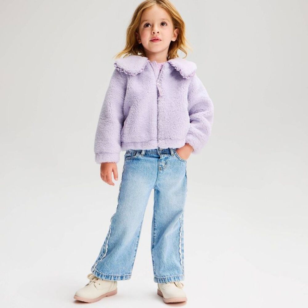 Toddler Girls' Plush Collar Jacket - Cat & Jack Purple 2T